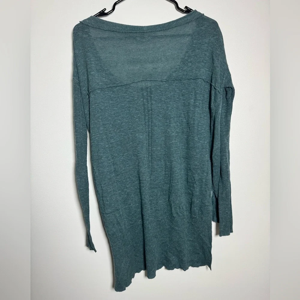 Free People Teal Knit Long Sleeve Top Small Boho Lightweight Sweater